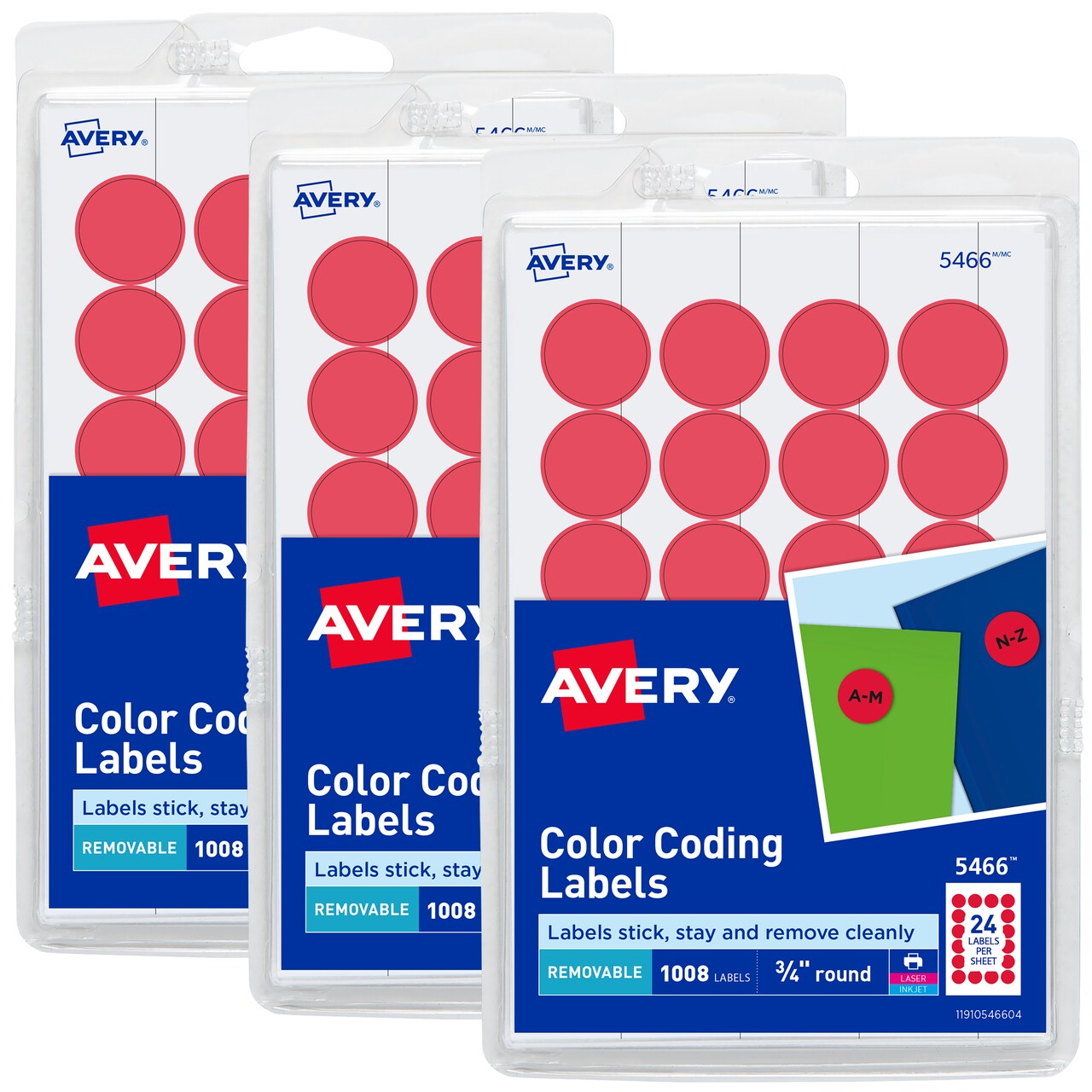 Avery Round Color Coding Labels, Removable Adhesive, Red, 0.75", 3 Pack, 3,024 Labels Total (32136)
